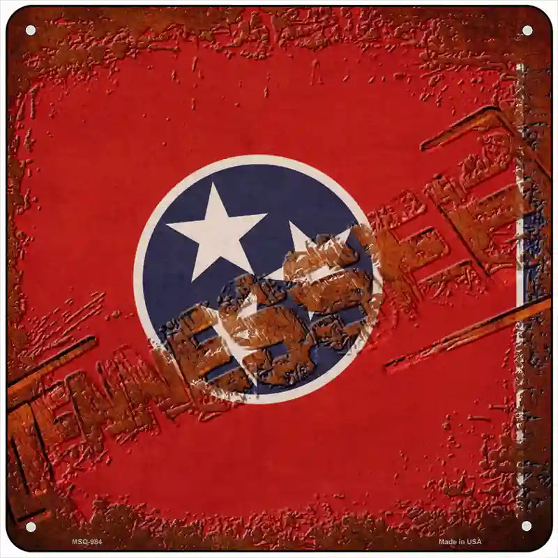 Tennessee Rusty Stamped Novelty Metal Square Sign 6" (MSQ)