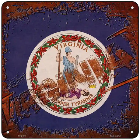 Virginia Rusty Stamped Novelty Metal Square Sign 6" (MSQ)