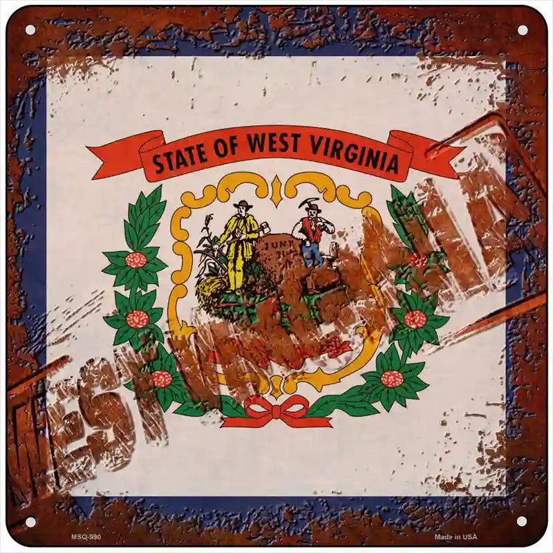 West Virginia Rusty Stamped Novelty Metal Square Sign 6" (MSQ)