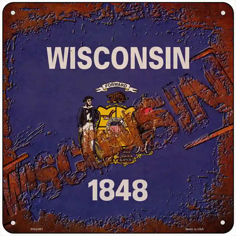 Wisconsin Rusty Stamped Novelty Metal Square Sign 6" (MSQ)