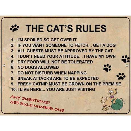 The Cats Rules Metal Novelty Parking Sign 9" x 12" (P)