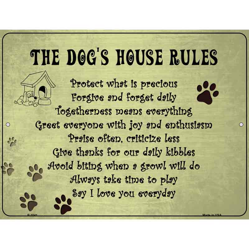 Dog House Rules Metal Novelty Parking Sign 9" x 12" (P)