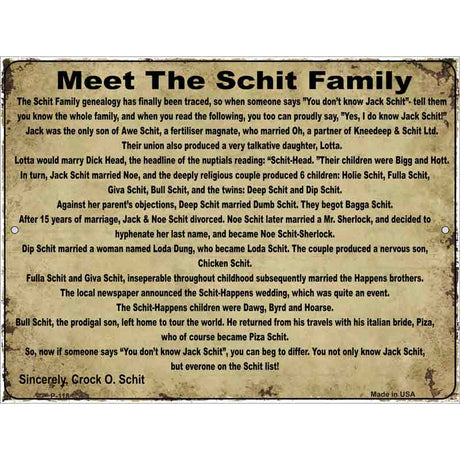 Meet The Schit Family Metal Novelty Parking Sign 9" x 12" (P)