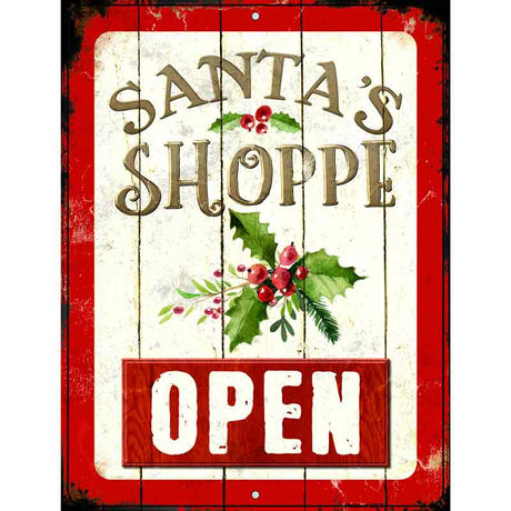 Santas Shop Open Metal Novelty Parking Sign 9" x 12" (P)