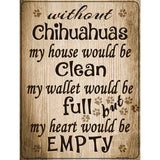 Without Chihuahuas My House Would Be Clean Metal Novelty Parking Sign 9" x 12" (P)