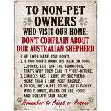 Non-Pet Owners Australian Shepherd Parking Sign Metal Novelty 9" x 12" (P)