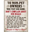 Non-Pet Owners Beagle Parking Sign Metal Novelty 9" x 12" (P)