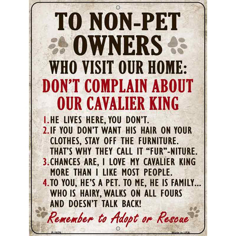 Non-Pet Owners Cavalier King Parking Sign Metal Novelty 9" x 12" (P)