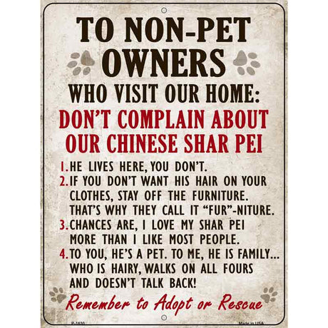 Non-Pet Owners Chinese Shar Pei Parking Sign Metal Novelty 9" x 12" (P)