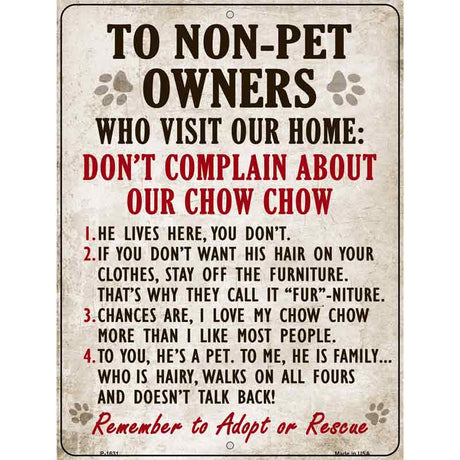 Non-Pet Owners Chow Chow Parking Sign Metal Novelty 9" x 12" (P)