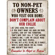 Non-Pet Owners Collie Parking Sign Metal Novelty 9" x 12" (P)