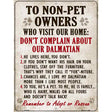 Non-Pet Owners Dalmatian Parking Sign Metal Novelty 9" x 12" (P)