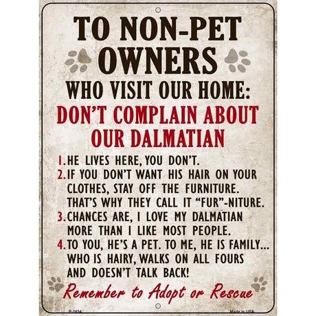 Non-Pet Owners Dalmatian Parking Sign Metal Novelty 9" x 12" (P)