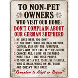 Non-Pet Owners German Shepherd Parking Sign Metal Novelty 9" x 12" (P)