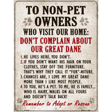 Non-Pet Owners Great Dane Parking Sign Metal Novelty 9" x 12" (P)