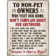 Non-Pet Owners Greyhound Parking Sign Metal Novelty 9" x 12" (P)