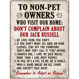 Non-Pet Owners Jack Russell Parking Sign Metal Novelty 9" x 12" (P)