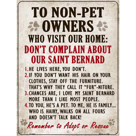 Non-Pet Owners Saint Bernard Parking Sign Metal Novelty 9" x 12" (P)