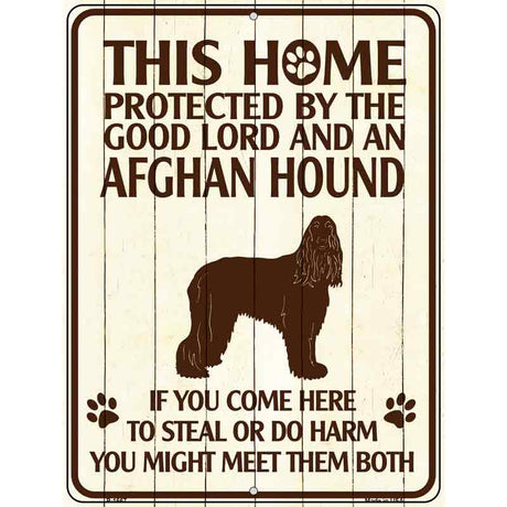 This Home Protected By An Afghan Hound Parking Sign Metal Novelty 9" x 12" (P)