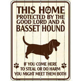 This Home Protected By A Basset Hound Parking Sign Metal Novelty 9" x 12" (P)