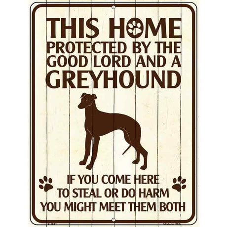 This Home Protected By A Greyhound Parking Sign Metal Novelty 9" x 12" (P)