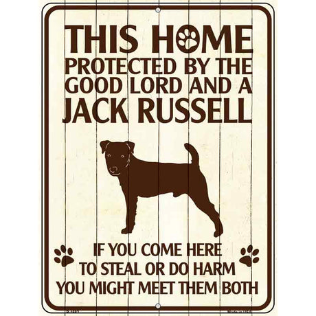 This Home Protected By A Jack Russell Parking Sign Metal Novelty 9" x 12" (P)