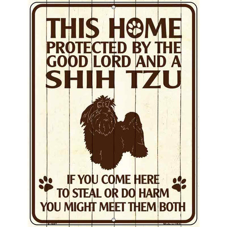 This Home Protected By A Shih Tzu Parking Sign Metal Novelty 9" x 12" (P)