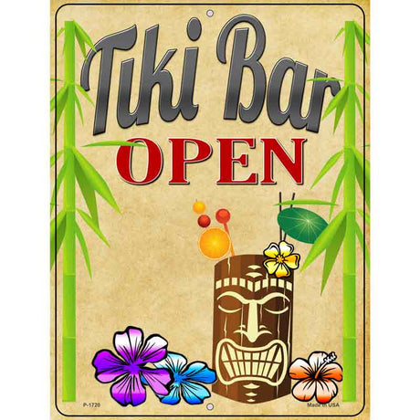 Tiki Bar Open Metal Novelty Parking Sign 9" x 12" (P)