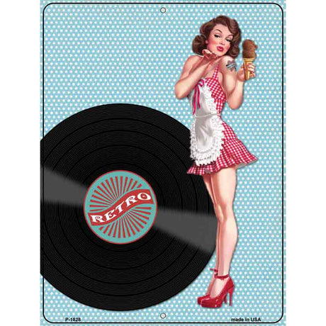 Girl With Vinyl Record Vintage Pinup Parking Sign 9" x 12" (P)