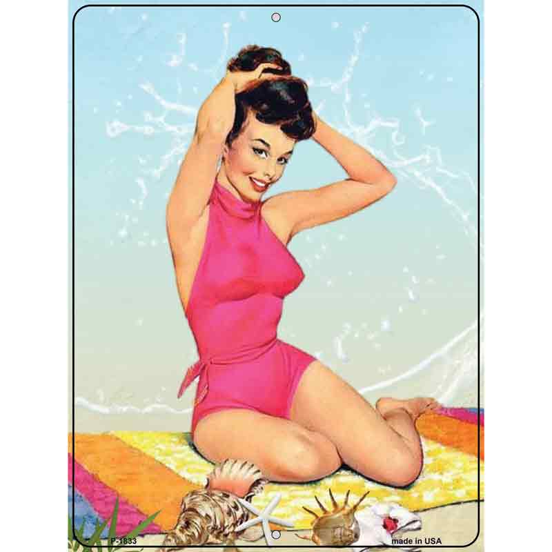 Pink Bathing Suit Girl Vintage Pinup Parking Sign 9" x 12" (P)