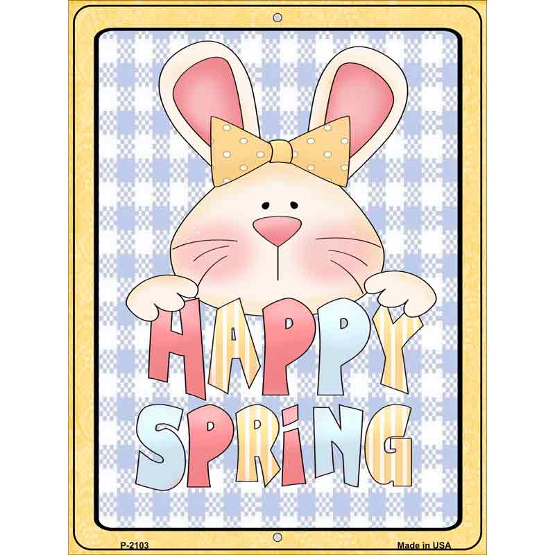 Happy Spring Blue Plaid Metal Novelty Parking Sign 9" x 12" (P)