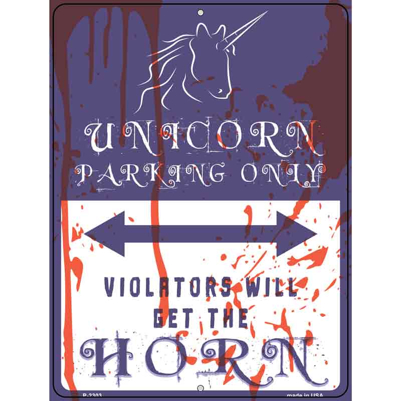 Unicorn Parking Blue Novelty Metal Parking Sign 9" x 12" (P)