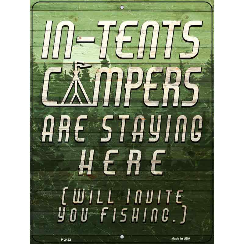 Green In Tents Campers Novelty Metal Parking Sign 9" x 12" (P)