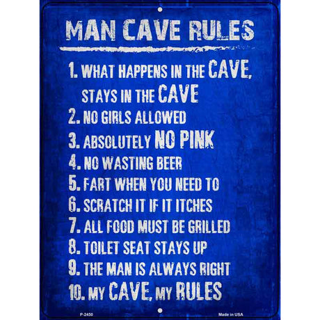 Man Cave Rules Novelty Metal Parking Sign 9" x 12" (P)