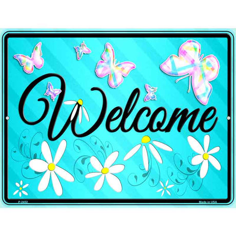 Welcome Blue Novelty Metal Parking Sign 9" x 12" (P)