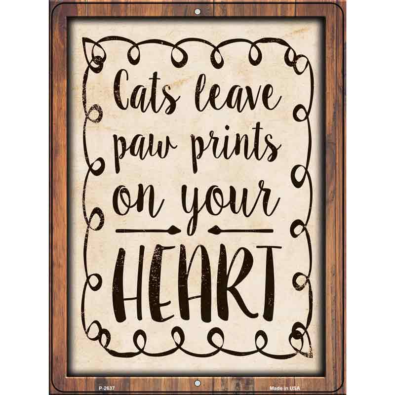 Paw Prints On Heart Novelty Metal Parking Sign 9" x 12" (P)