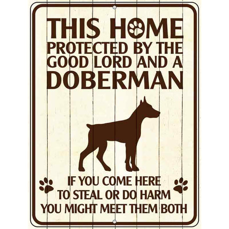 This Home Protected By A Doberman Parking Sign Metal Novelty 9" x 12" (P)