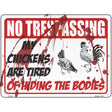 My Chickens Are Tired Of Hiding Bodies Novelty Metal Parking Sign 9" x 12" (P)