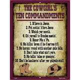 Cowgirls Ten Commandments Vertical Metal Novelty Parking Sign 9" x 12" (P)