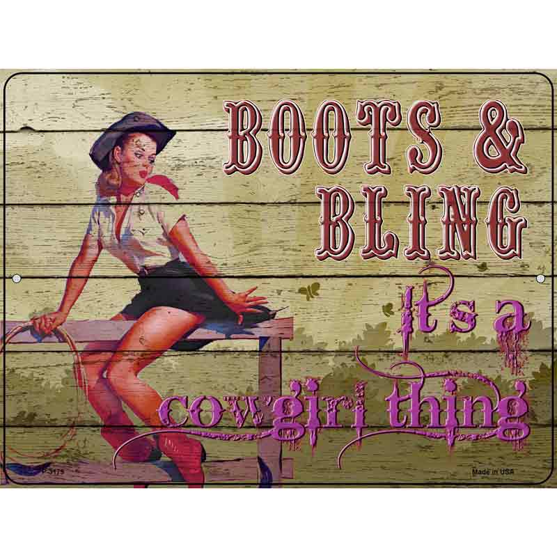 Boots & Bling Novelty Metal Parking Sign 9" x 12" (P)