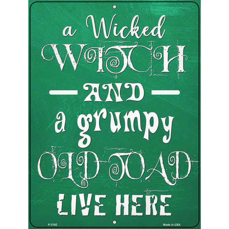 Wicked Witch and Grumpy Toad Novelty Metal Parking Sign 9" x 12" (P)