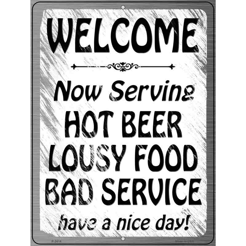 Hot Beer Lousy Food Novelty Metal Parking Sign 9" x 12" (P)