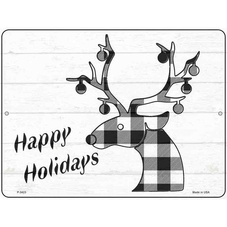 Happy Holidays Black Plaid Novelty Metal Parking Sign 9" x 12" (P)