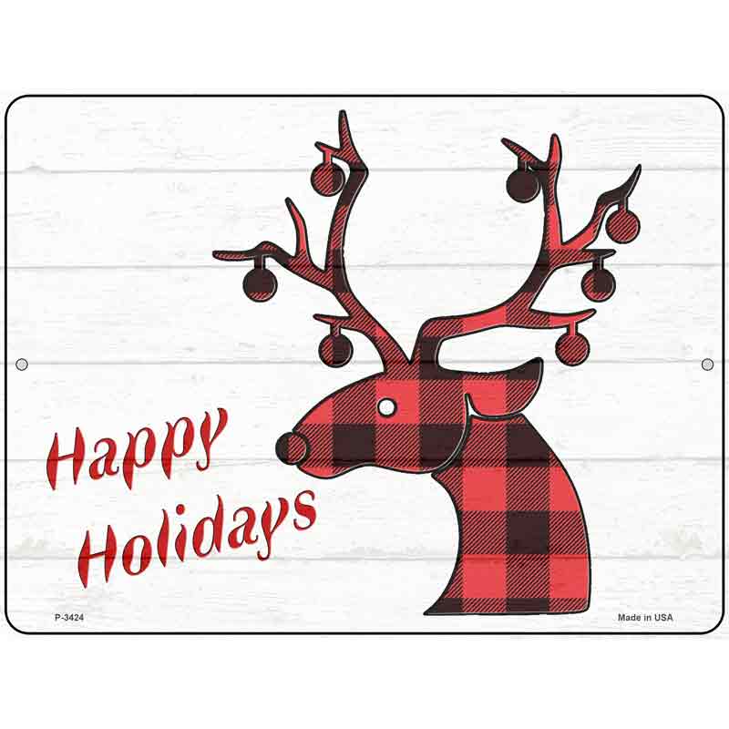 Happy Holidays Red Plaid Novelty Metal Parking Sign 9" x 12" (P)