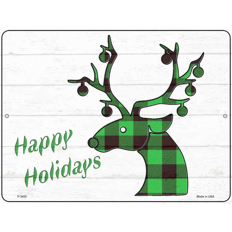 Happy Holidays Green Plaid Novelty Metal Parking Sign 9" x 12" (P)