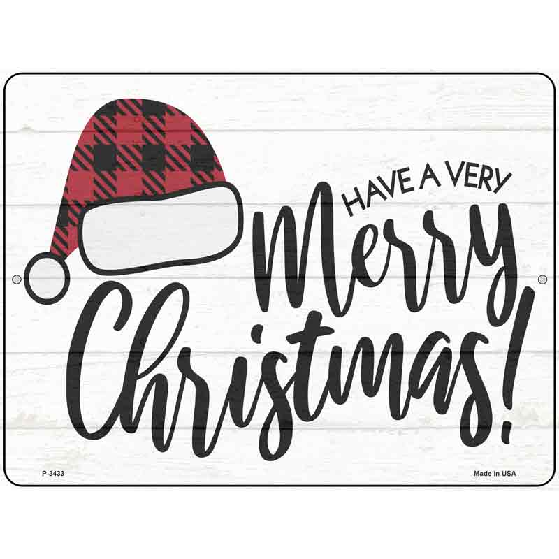 Merry Christmas Hat Novelty Metal Parking Sign 9" x 12" (P)