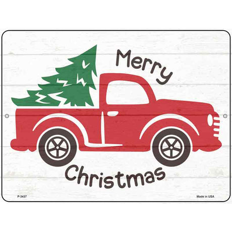 Merry Christmas Hauling Tree Novelty Metal Parking Sign 9" x 12" (P)