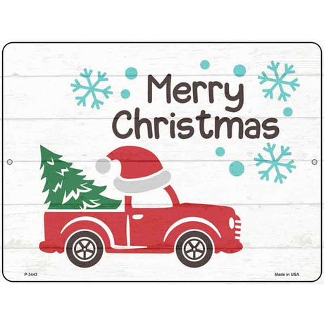 Merry Christmas Santa Hat Truck Novelty Metal Parking Sign 9" x 12" (P)