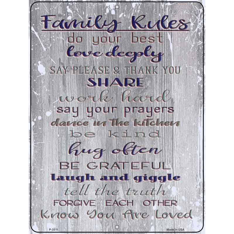 Family Rules Novelty Metal Parking Sign 9" x 12" (P)