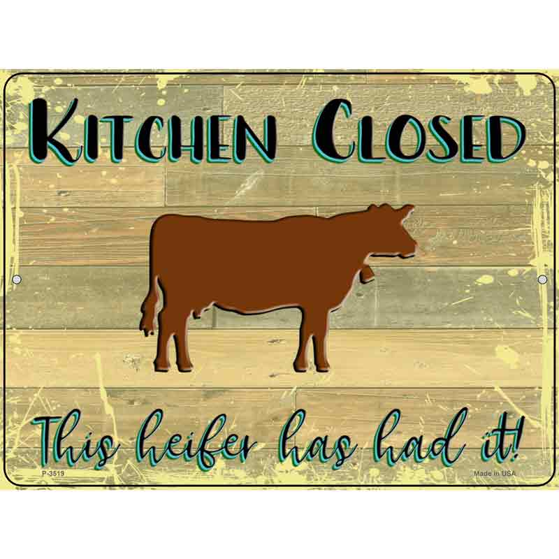 Kitchen Closed Novelty Metal Parking Sign 9" x 12" (P)